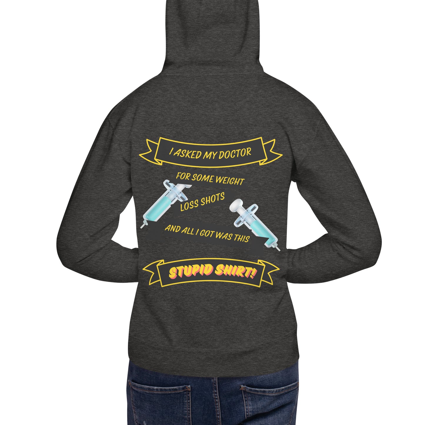 a woman wearing a hoodie with guns on it