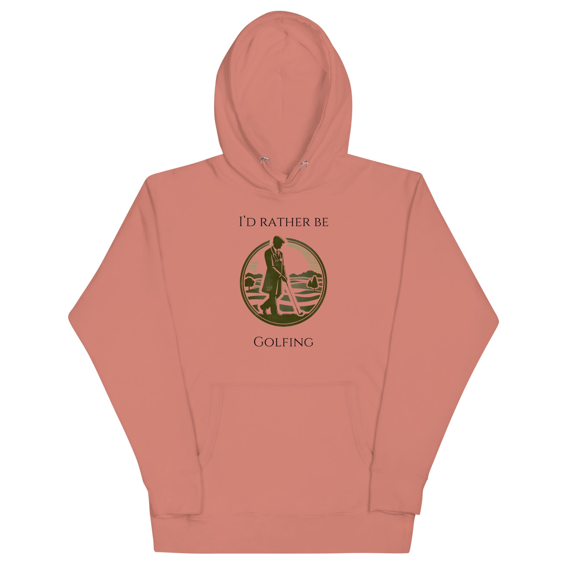 a pink hoodie with the words i'd rather be golfing on it