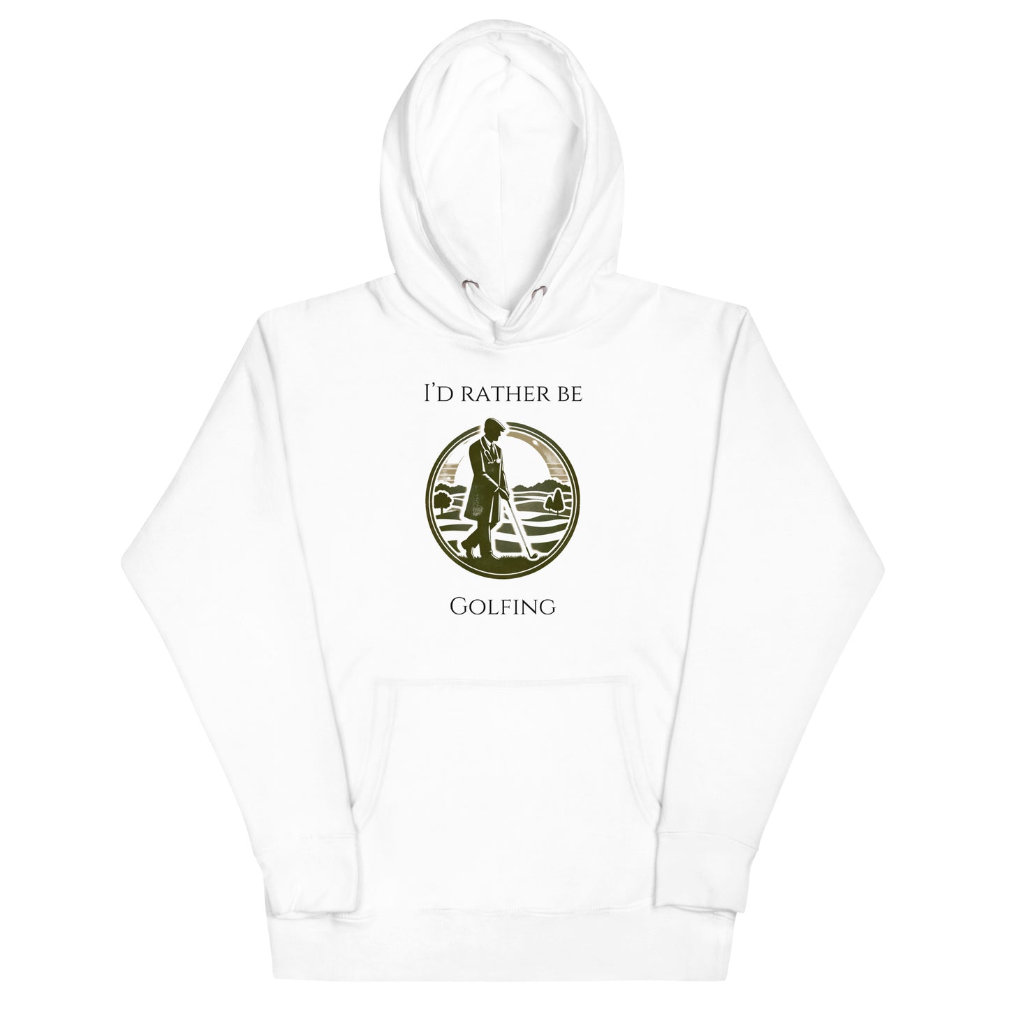 a white hoodie with the words i'd rather be golfing on it